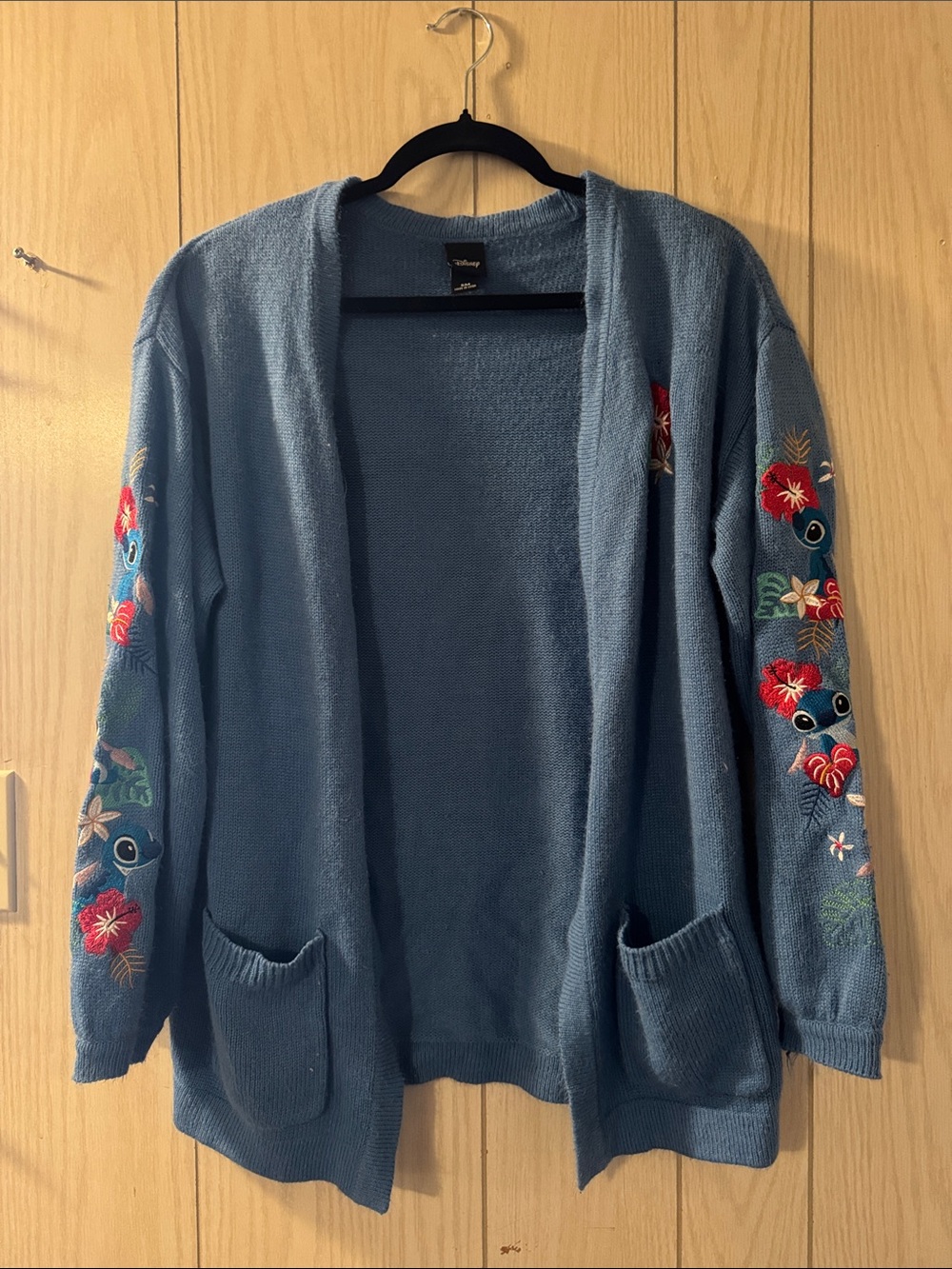 Disney Aloha Stitch Light Blue Open-Front Cardigan with Floral Embroidery